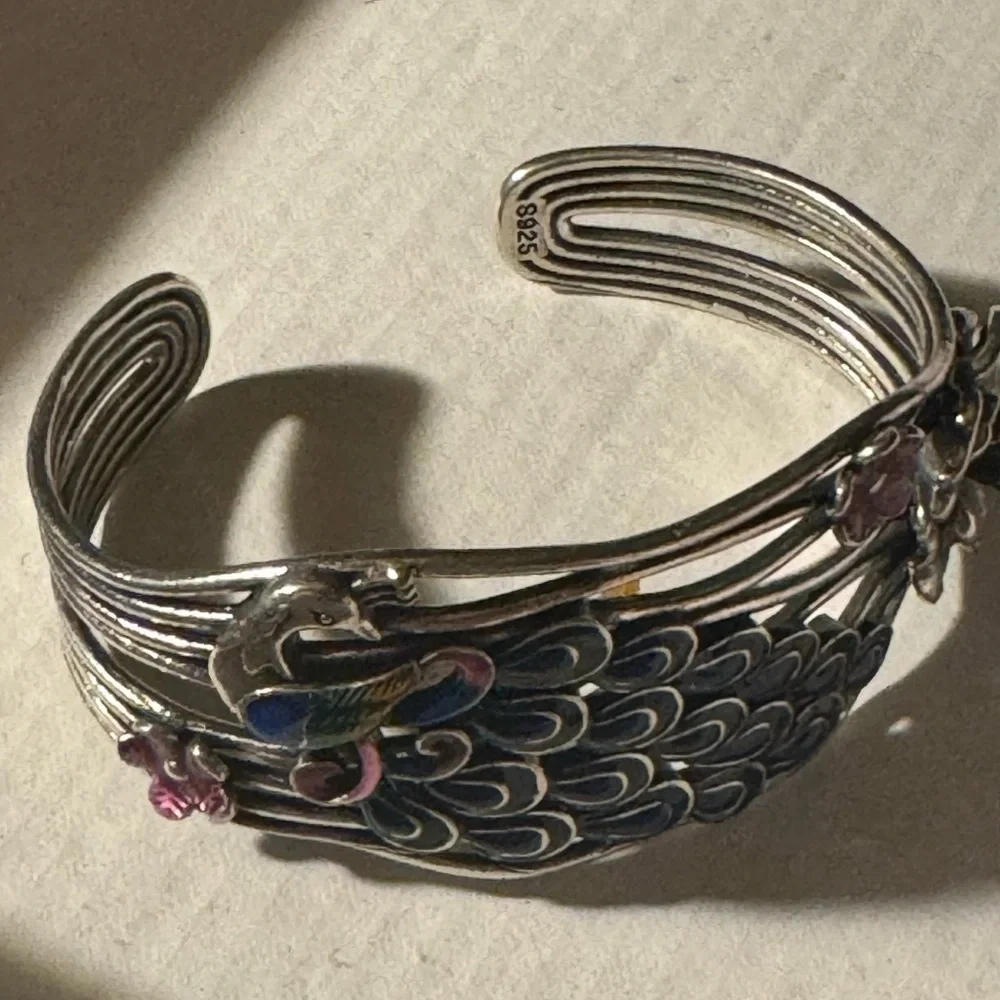 Sterling Silver Peacock Bangle Bracelet Cuff